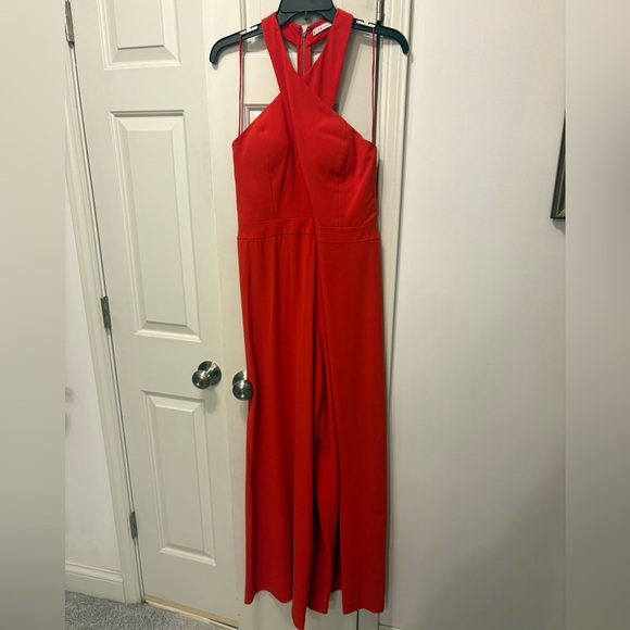Alice + Olivia Red Halter Wide-Leg Jumpsuit - Picture 2 of 7